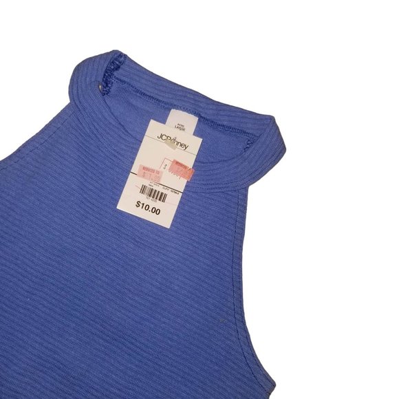 Vtg 90s JC Penney Womens Crop Halter Sleeveless Blue Knit Tank Top Size Large - Picture 2 of 5